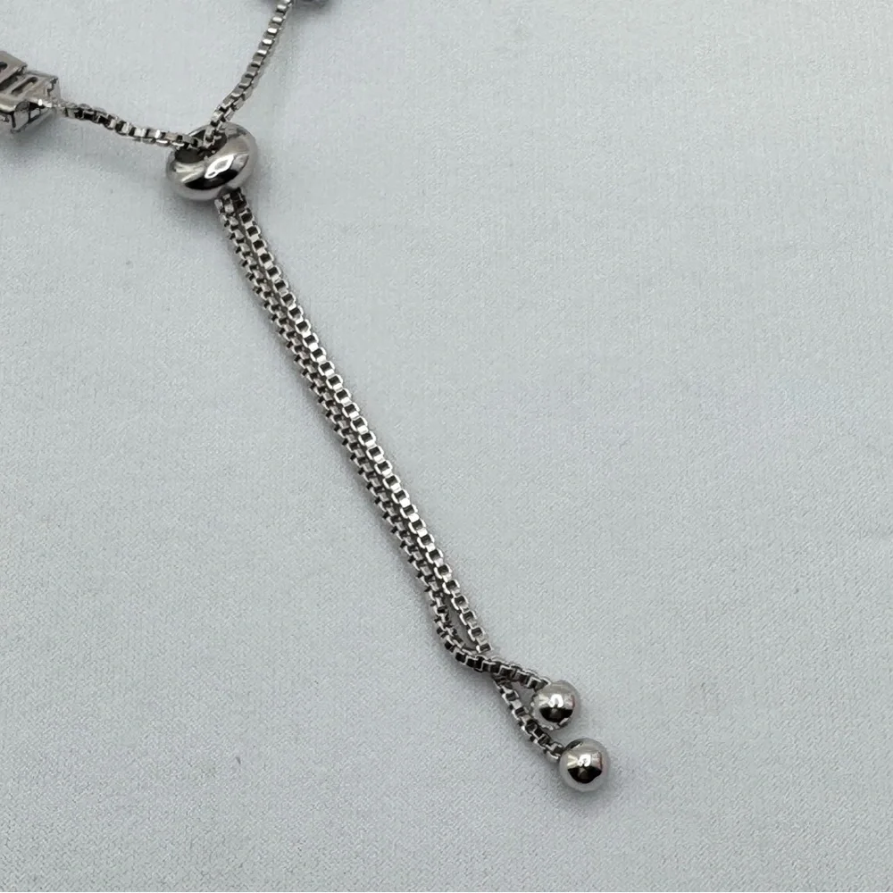 Diamond Look Swarovski Crystal Silver Baguette Bolo Tennis Bracelet New Sparkle